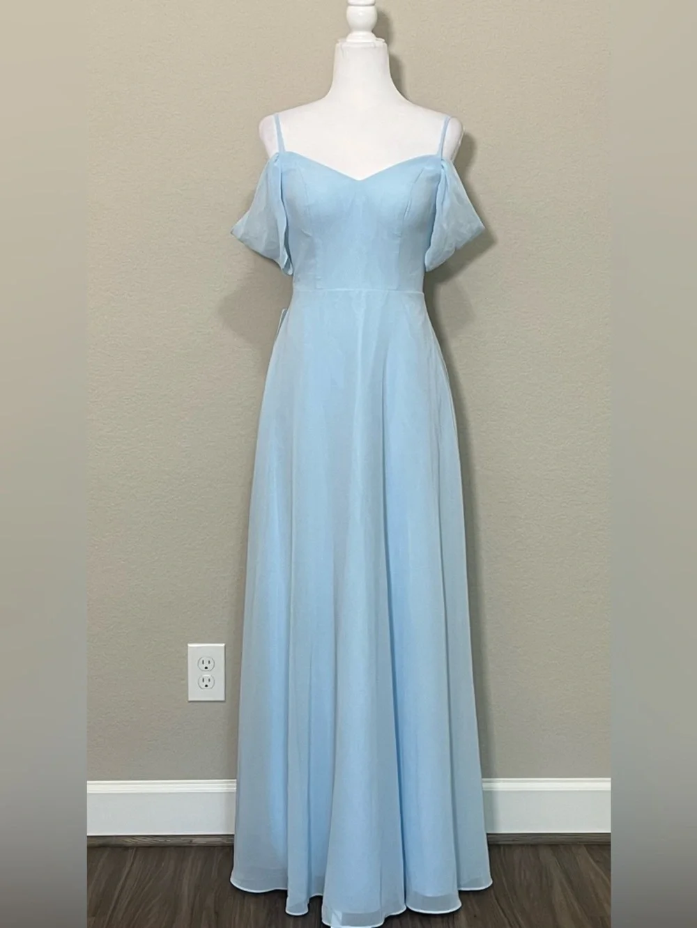 Azazie Sky Blue A-Line Off the Shoulder Chiffon Convertible Dress Size 4 - Picture 1 of 9